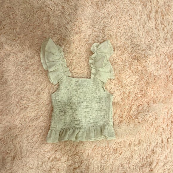 fab'rik Tops - Cream Smocked Ruffle Crop Top